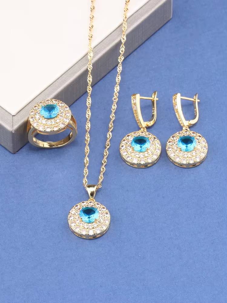 Brazil 18K Gold Plated Zircon Bridal Jewelry Set (11)