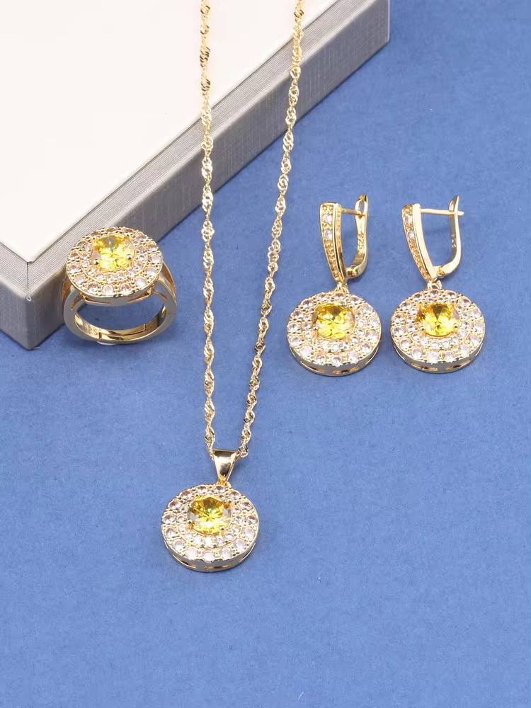 Brazil 18K Gold Plated Zircon Bridal Jewelry Set (12)