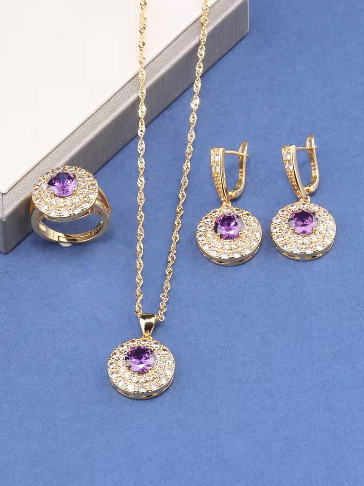 Brazil 18K Gold Plated Zircon Bridal Jewelry Set (14)