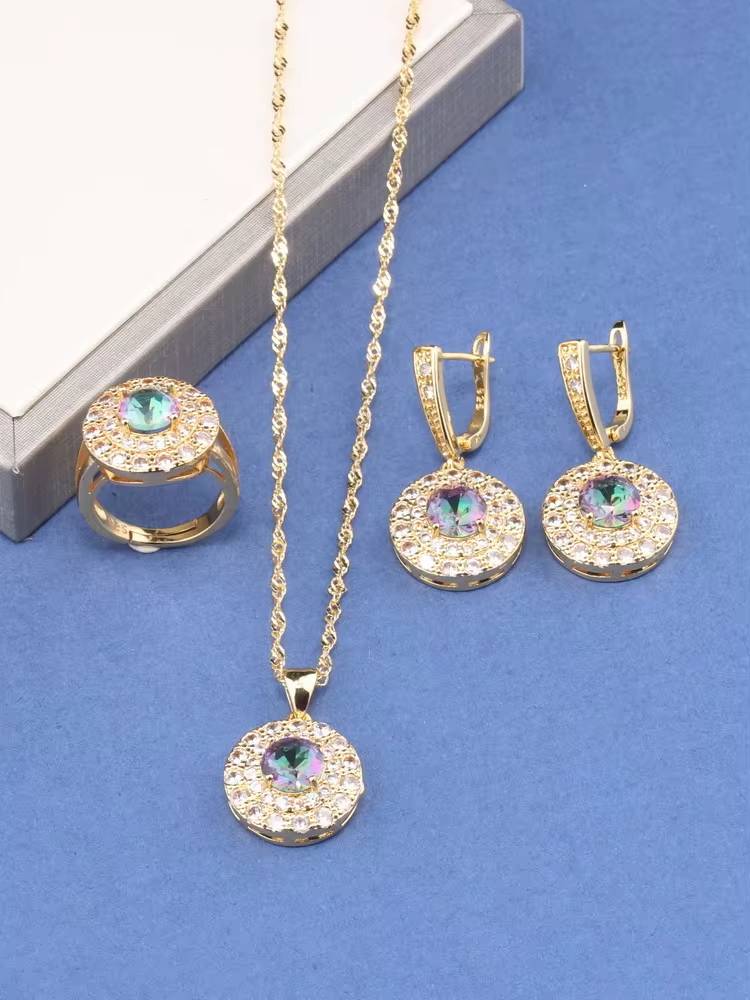 Brazil 18K Gold Plated Zircon Bridal Jewelry Set (16)