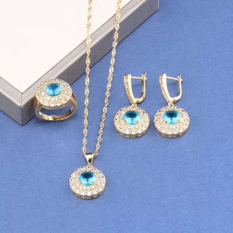 Brazil 18K Gold Plated Zircon Bridal Jewelry Set (6)