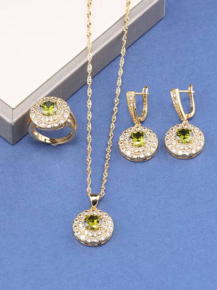 Brazil 18K Gold Plated Zircon Bridal Jewelry Set (7)