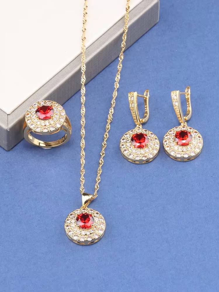 Brazil 18K Gold Plated Zircon Bridal Jewelry Set (8)