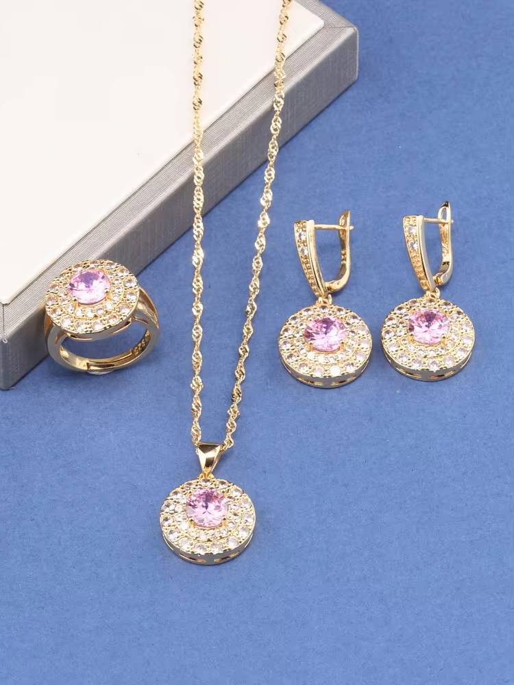 Brazil 18K Gold Plated Zircon Bridal Jewelry Set (9)