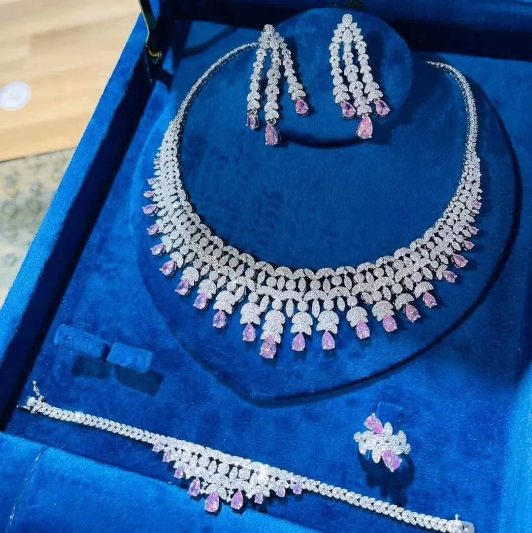 Bride Zirconia 4-Piece Party Jewelry Set Dubai Nigeria Crystal Wedding (11)