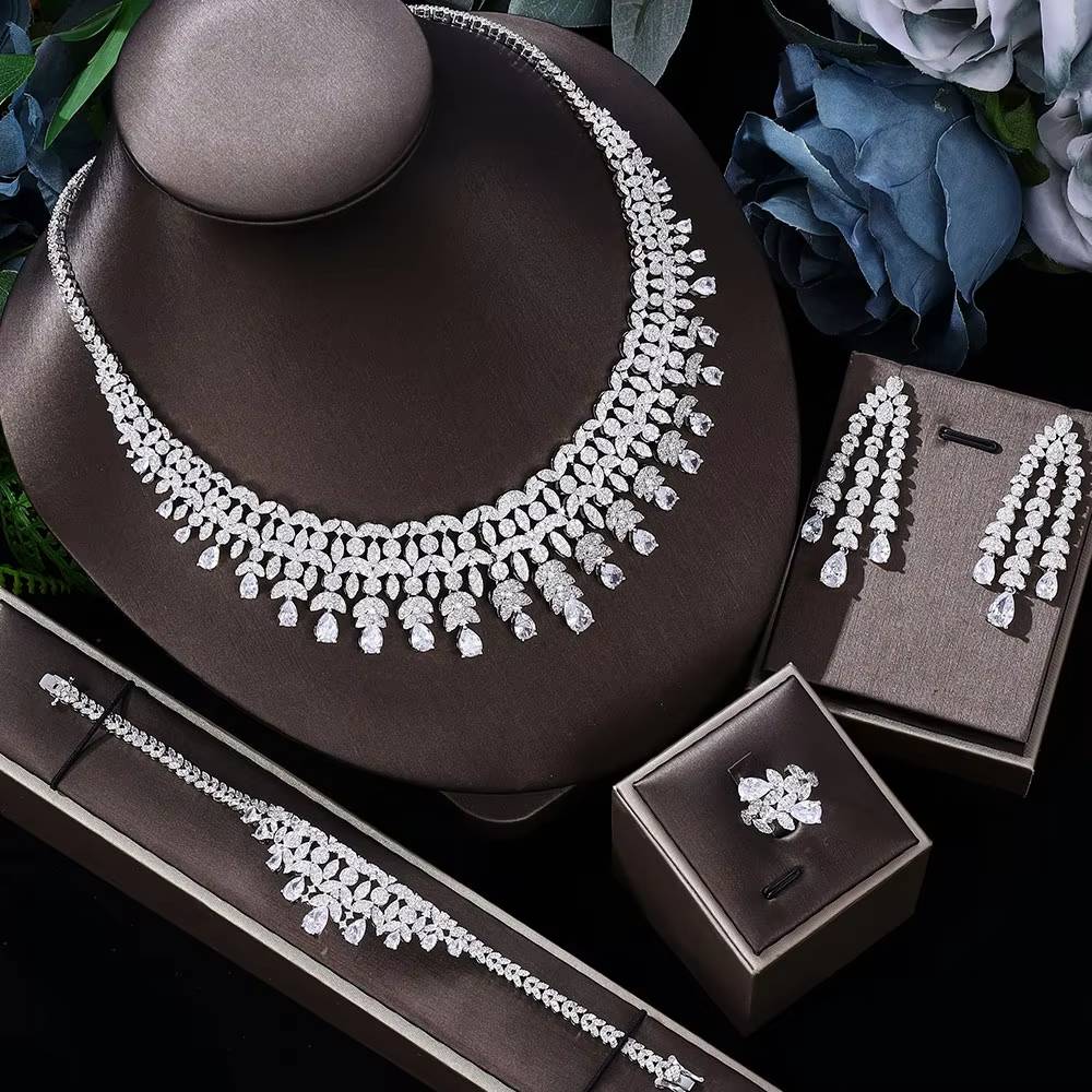 Bride Zirconia 4-Piece Party Jewelry Set Dubai Nigeria Crystal Wedding (7)