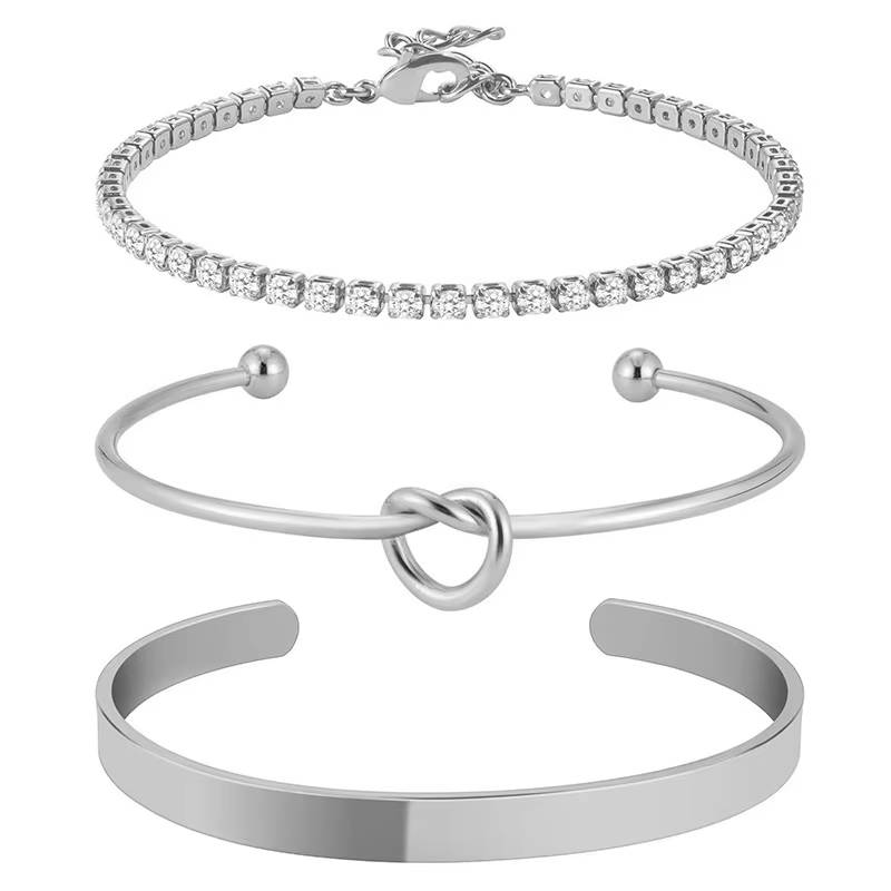 Chic 3pcs Stainless Steel Love Knot & Geometric Claw Chain Bracelet Set (6)