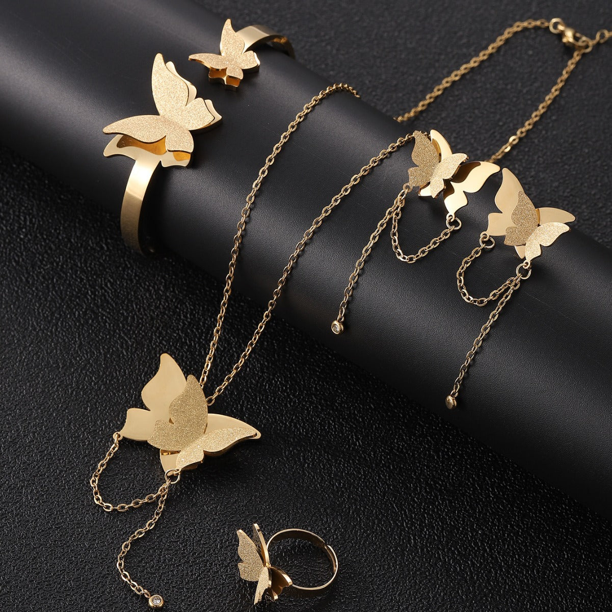 Chic Double-Layer Butterfly Jewelry Set Necklace, Bracelet & More (5)