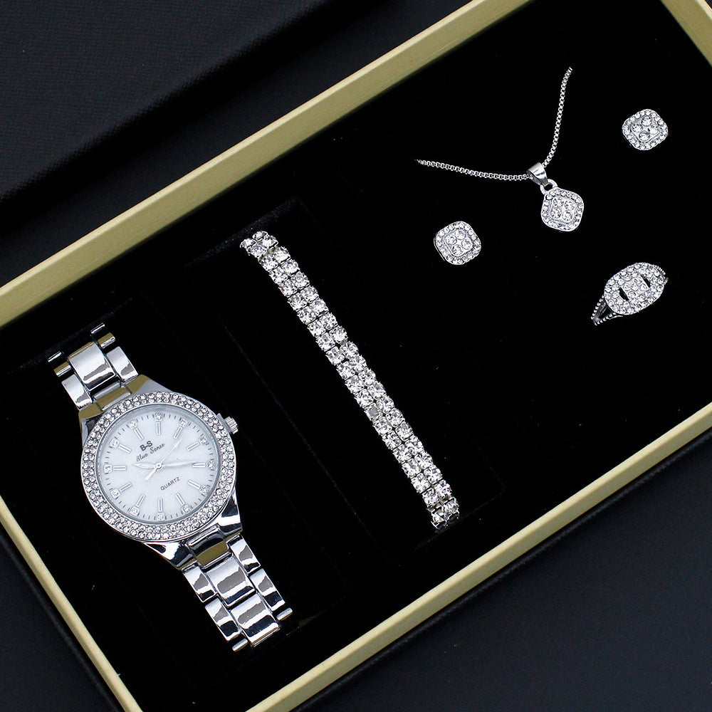 Chic Quartz Wristwatch with 5pcs Jewelry Set & Gift Box (4)