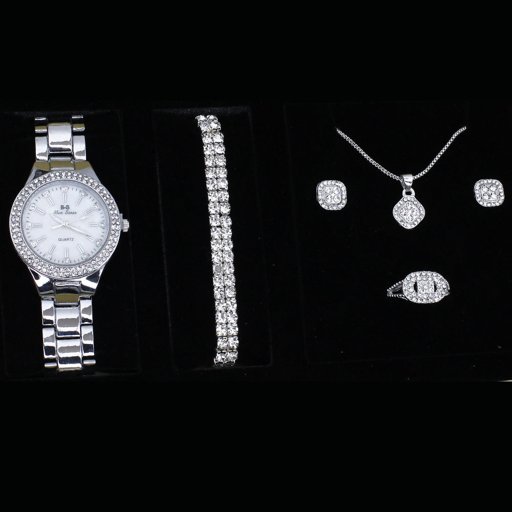 Chic Quartz Wristwatch with 5pcs Jewelry Set & Gift Box