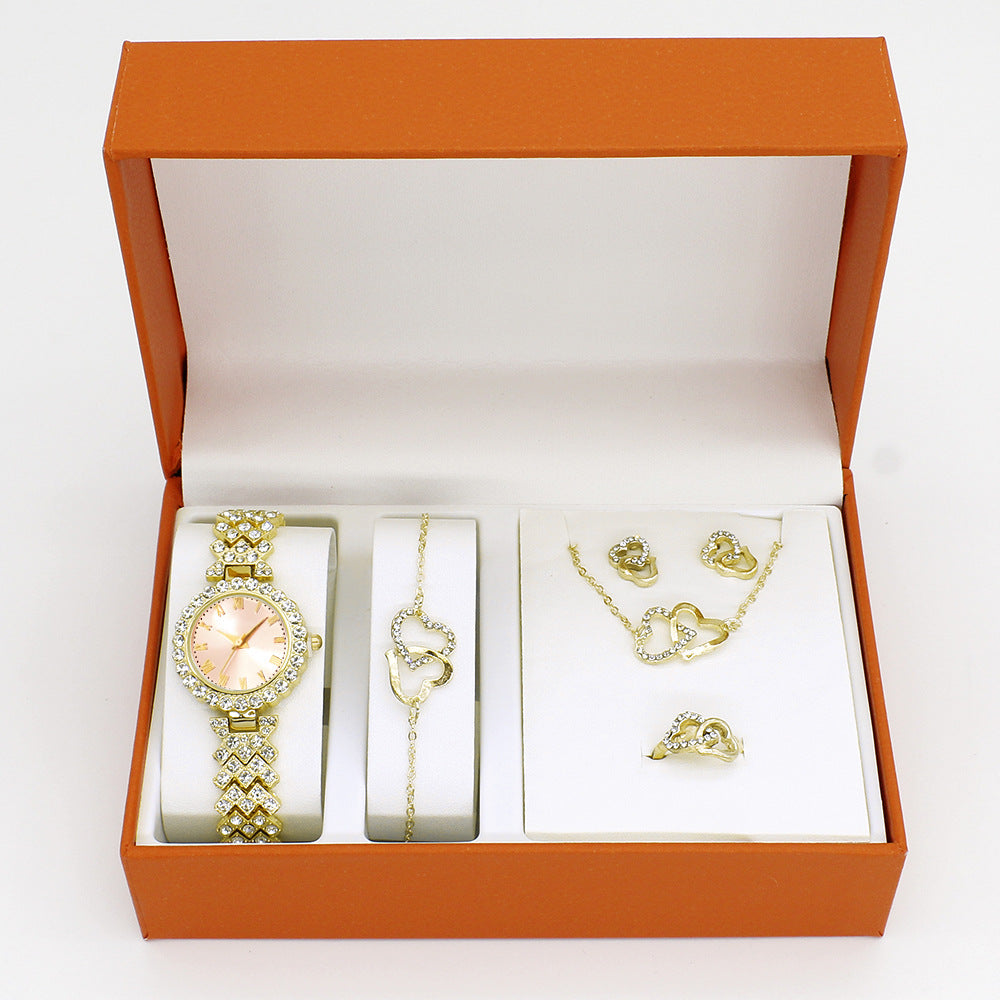 Chic Women's Watch and Jewelry Set with Diamond-Encrusted Steel Strap (3)