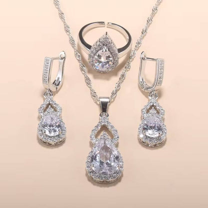 Classic Bridal Wedding Fine Jewelry With Earrings Chain Necklace Ring Sets