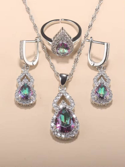 Classic Bridal Wedding Fine Jewelry With Earrings Chain Necklace Ring Sets (13)