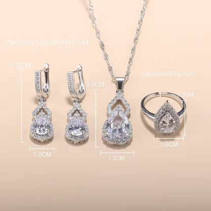 Classic Bridal Wedding Fine Jewelry With Earrings Chain Necklace Ring Sets (2)