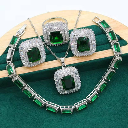 Classic Emerald Zircon Silver Jewelry Set for Women