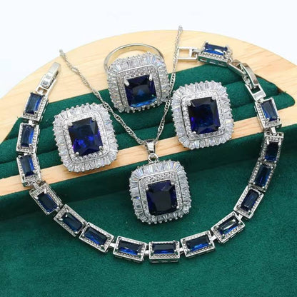 Classic Emerald Zircon Silver Jewelry Set for Women (6)