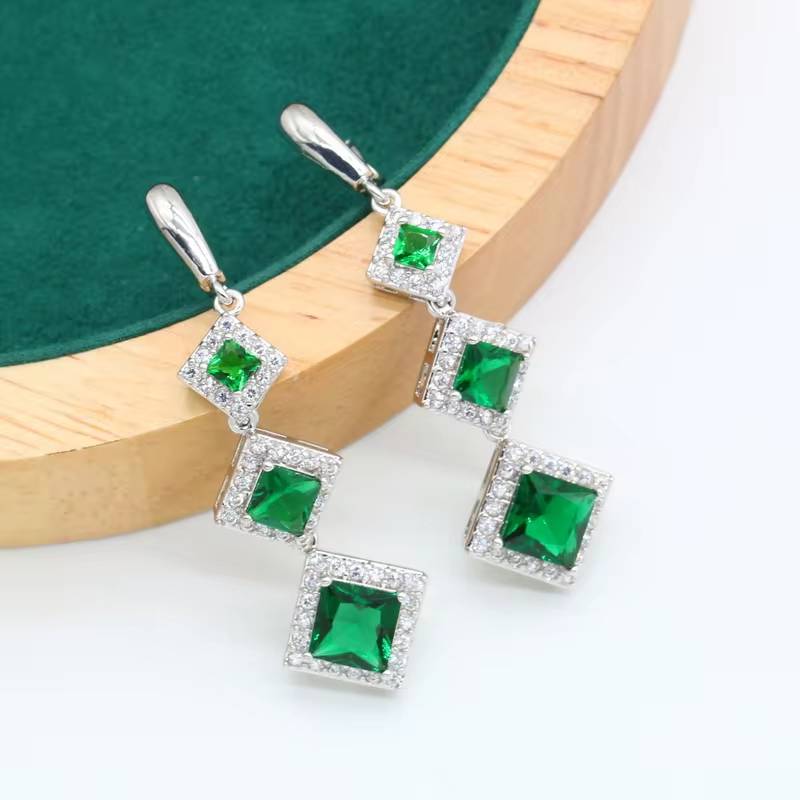 Classic Green Topaz 925 Silver Jewelry Set for Women (2)