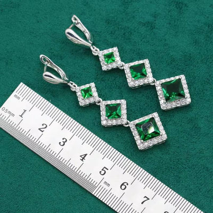 Classic Green Topaz 925 Silver Jewelry Set for Women (3)