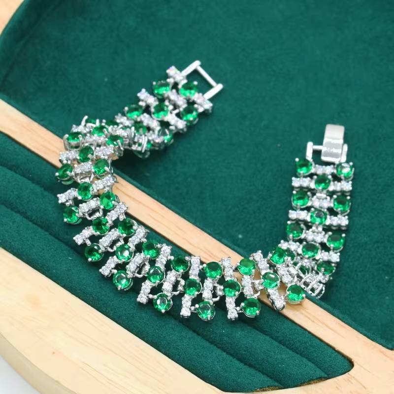 Classic Green Topaz 925 Silver Jewelry Set for Women (6)