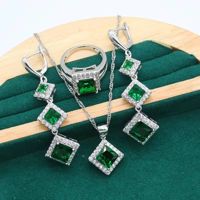 Classic Green Topaz 925 Silver Jewelry Set for Women (7)