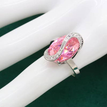 Classic Pink Zircon Bracelet Earrings Necklace Pendant Ring Gift (4)