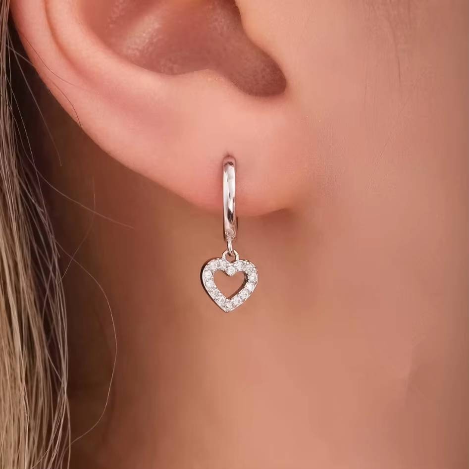 Crystal Heart Small Hoop Earring Dangle Tragus Piercing Moon (2)