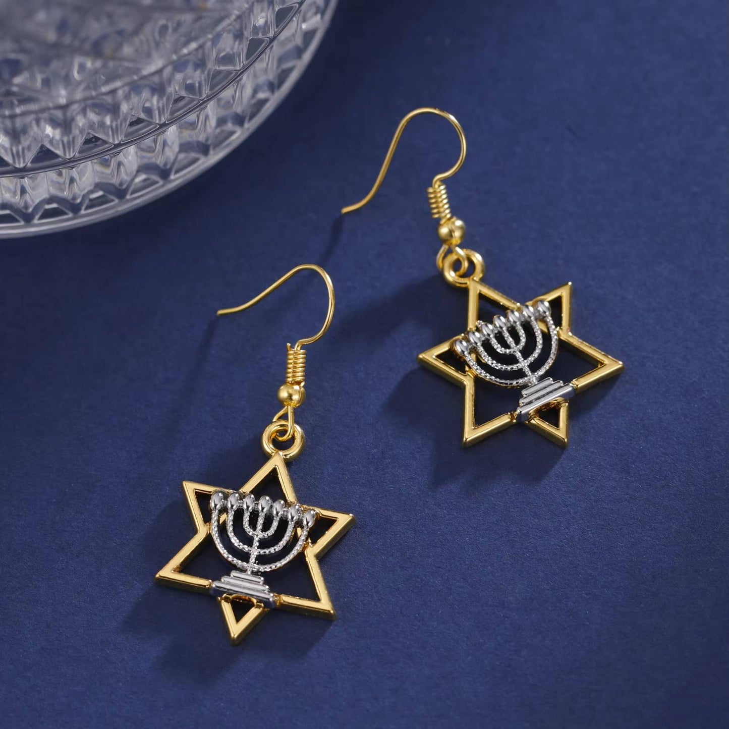 Dawapara Star of David Crystal Drop Earrings  Jewish Religious Jewelry