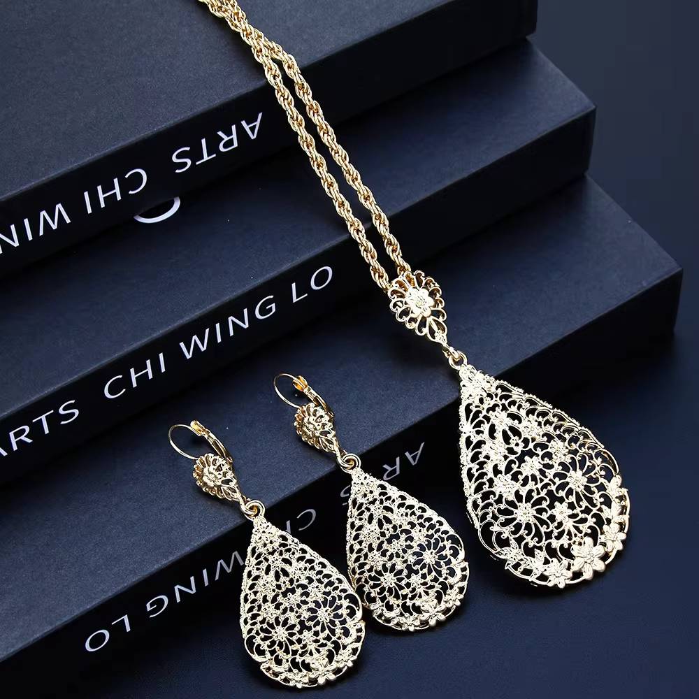 Drop Earring Necklace Gold Silver Traditional Indian Women's Jewelry