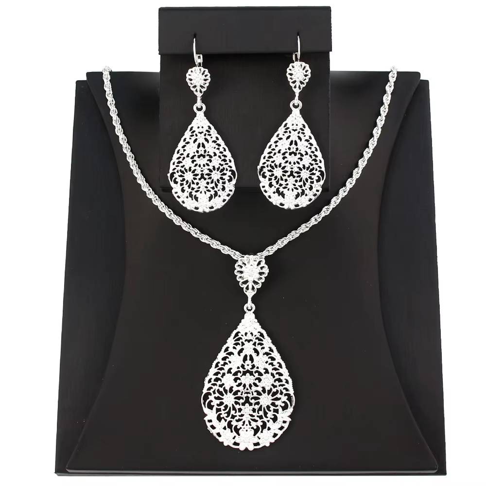 Drop Earring Necklace Gold Silver Traditional Indian Women's Jewelry (5)