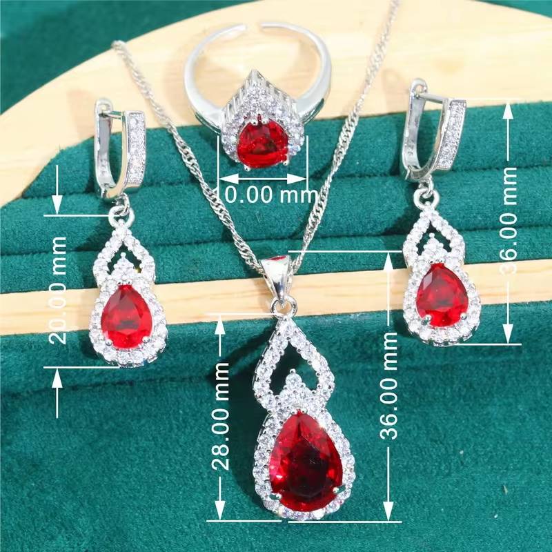 Droplet Shaped 925 Silver Jewelry Sets Red Zircon (2)