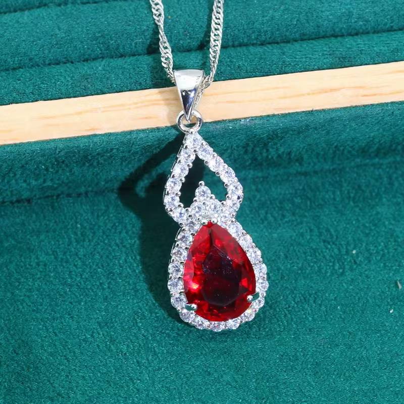 Droplet Shaped 925 Silver Jewelry Sets Red Zircon (3)