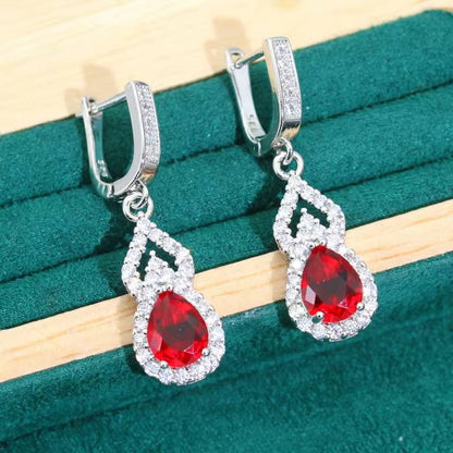 Droplet Shaped 925 Silver Jewelry Sets Red Zircon (4)