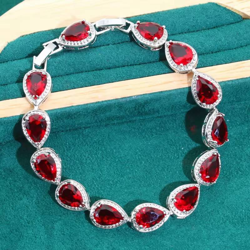 Droplet Shaped 925 Silver Jewelry Sets Red Zircon (9)