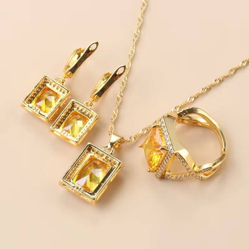 Dubai 18K Gold Plated Rectangle Jewelry Sets for Women (2)