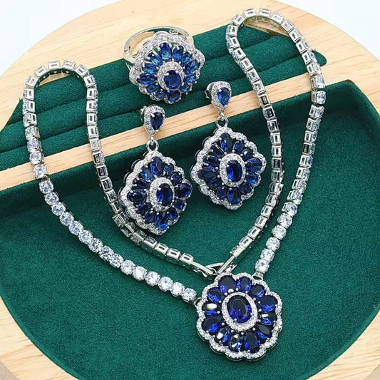 Dubai 925 Silver Jewelry Set for Women with Royal Blue Gemstone