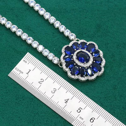 Dubai 925 Silver Jewelry Set for Women with Royal Blue Gemstone (6)