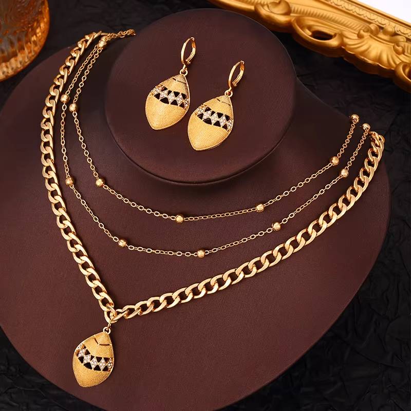 Dubai Party 24K Gold Necklace Set, African Wedding Traditional Gifts