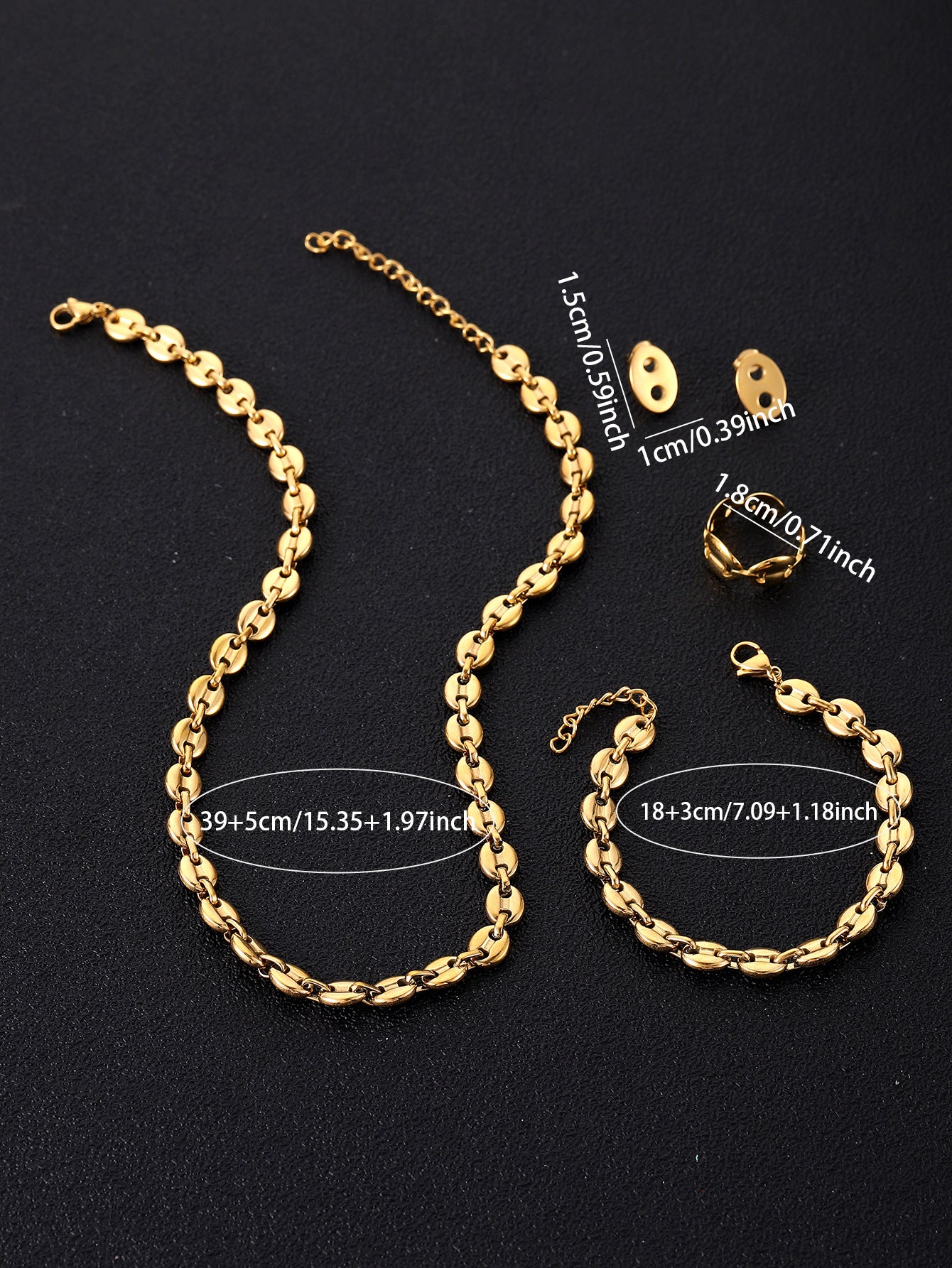 Elegant 18K Gold Plated Titanium Steel Coffee Bean Jewelry Set