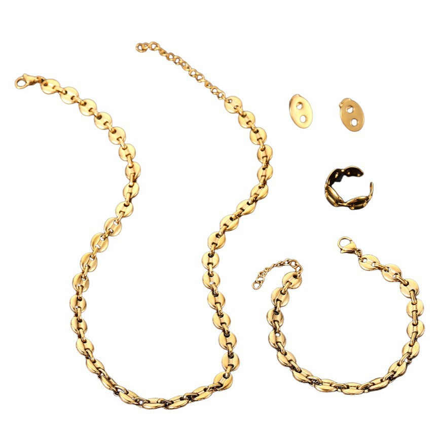 Elegant 18K Gold Plated Titanium Steel Coffee Bean Jewelry Set (2)