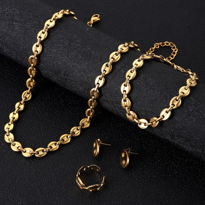 Elegant 18K Gold Plated Titanium Steel Coffee Bean Jewelry Set (5)