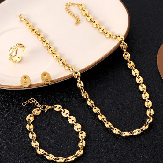 Elegant 18K Gold Plated Titanium Steel Coffee Bean Jewelry Set (6)