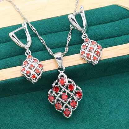 Elegant 925 Silver Jewelry Set with Red Zircon (2)