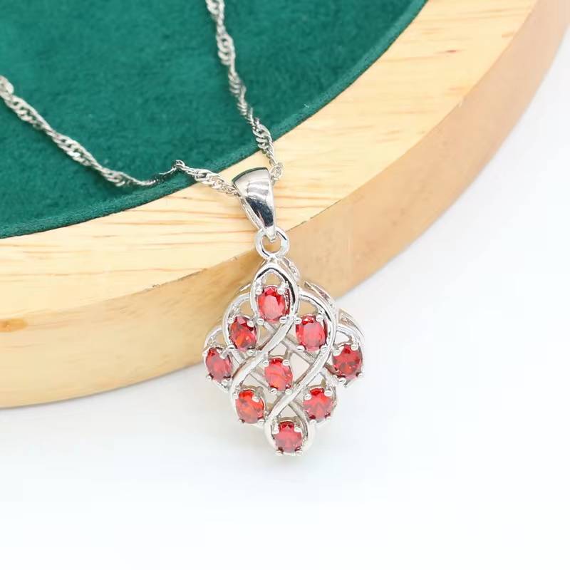 Elegant 925 Silver Jewelry Set with Red Zircon (3)