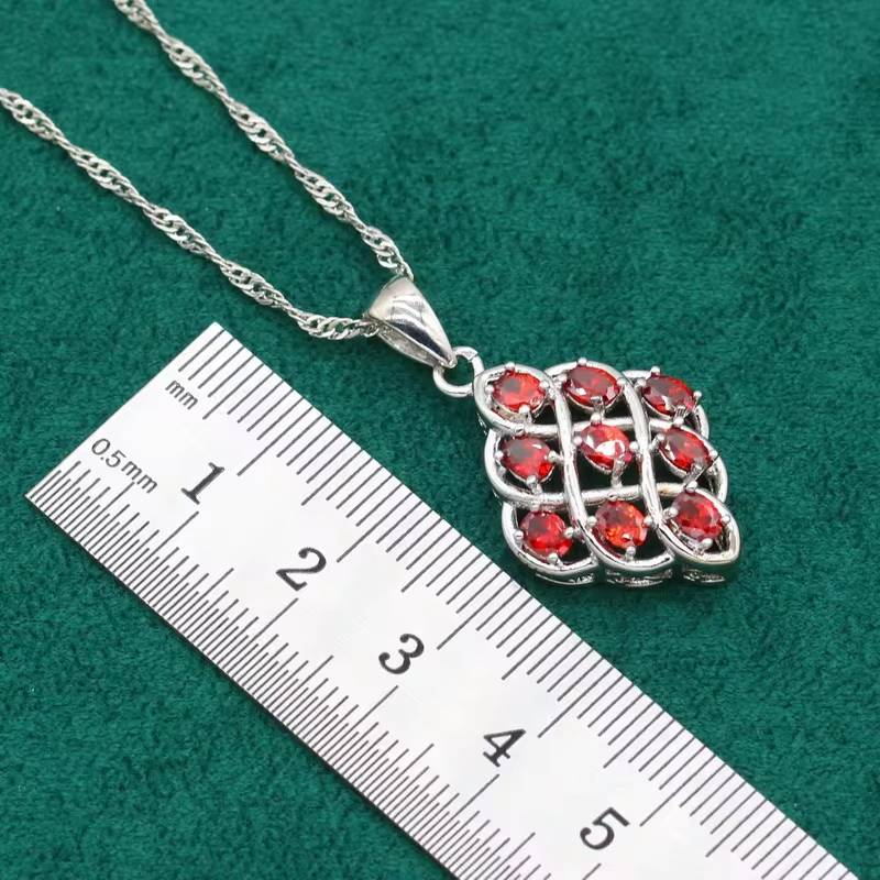 Elegant 925 Silver Jewelry Set with Red Zircon (4)