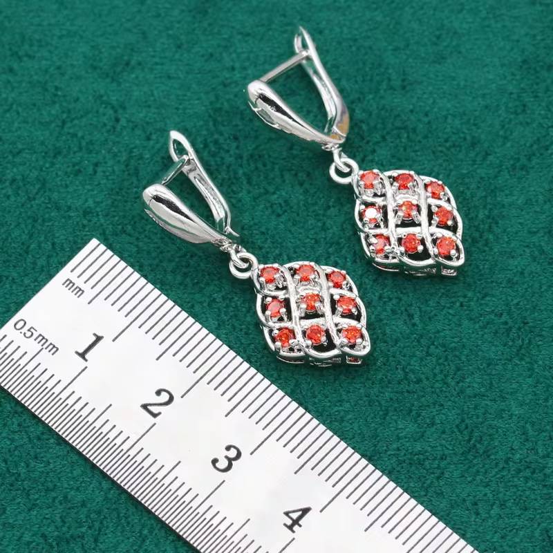 Elegant 925 Silver Jewelry Set with Red Zircon (5)