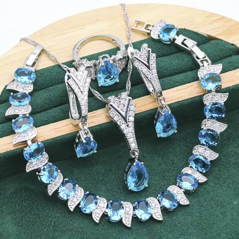 Elegant 925 Sterling Silver Blue Peridot Jewelry Set for Women