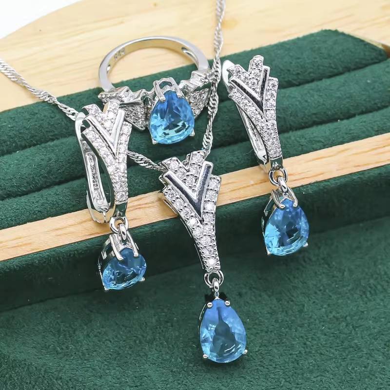 Elegant 925 Sterling Silver Blue Peridot Jewelry Set for Women (7)