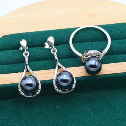 Elegant Black Pearl 925 Sterling Silver Jewelry Set (2)