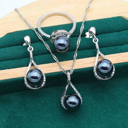 Elegant Black Pearl 925 Sterling Silver Jewelry Set (7)