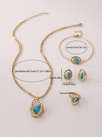 Elegant Blue Planet Jewelry Set Necklace, Bracelet, Earrings for Women